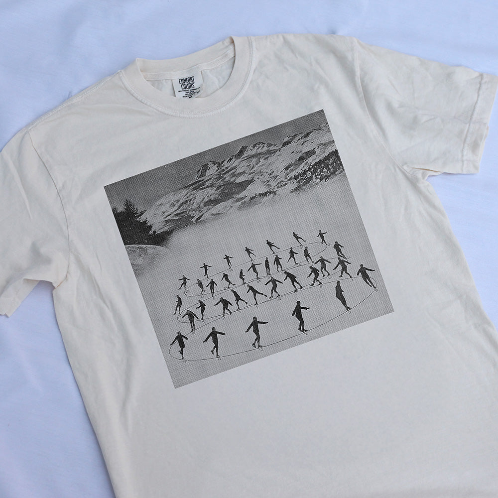 Antique image of ice skaters on a tee shirt