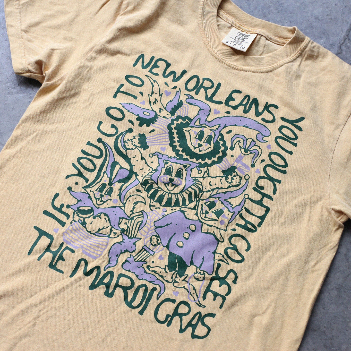 Jester Cats Tee (Purple/Green/Mustard)