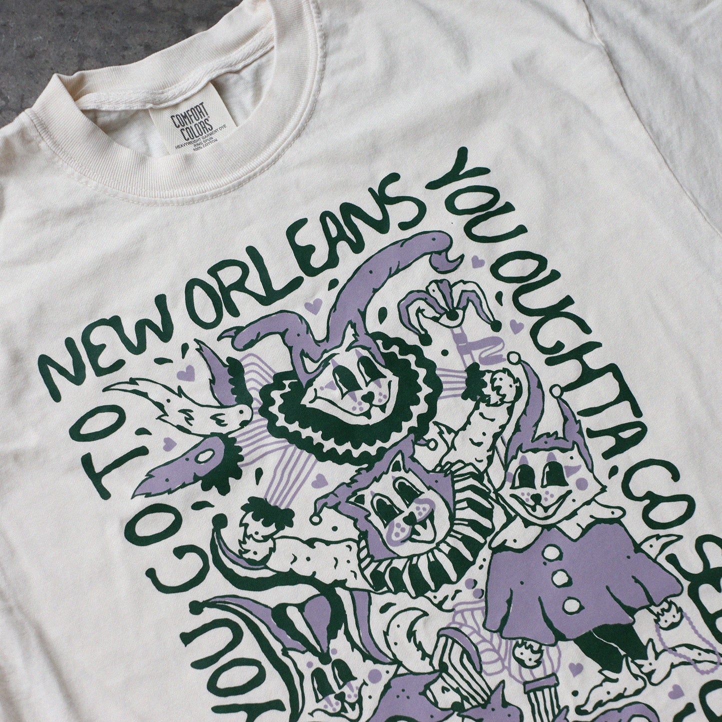 Jester Cats Tee (Purple/Green/Ivory)