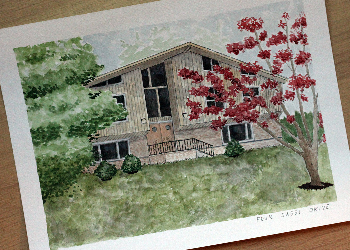 A watercolor house portrait painted by Yat Cat